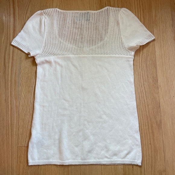 JUICY COUTURE SWEATER Shell SHORT SLEEVE IVORY SMALL EYELET COTTON CASHMERE Knit - Picture 6 of 7